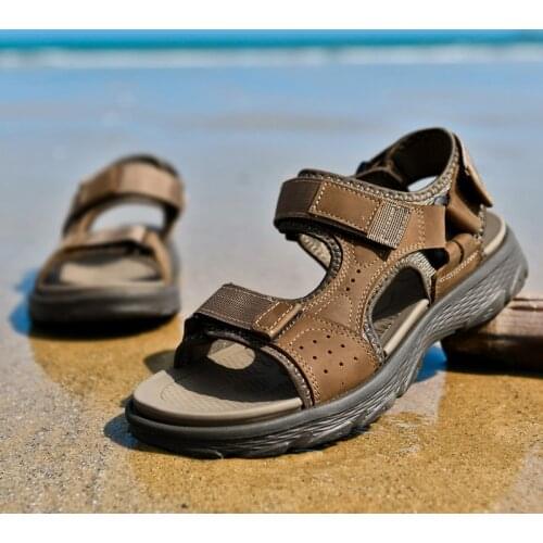 Summer Genuine Leather Men Shoes Brand Platform Sandals Casual Outdoor Large Size 38-47 Mens Sandalias Fashion Beach Slippers