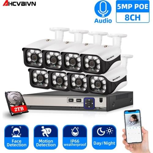 Face Detection Recognition 8CH 5MP Wireless NVR POE Security Camera System Outdoor CCTV Video Surveillance Video Recorder Kit