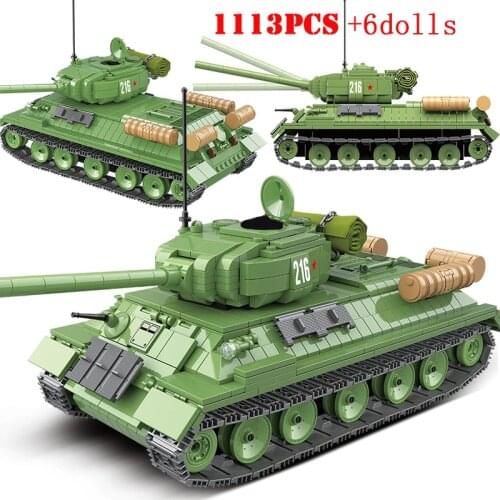 Military Russia T-34 Medium Tank Building Blocks WW2 Soldier Figures Police Army Weapons City Bricks Children Toys Kids Gifts