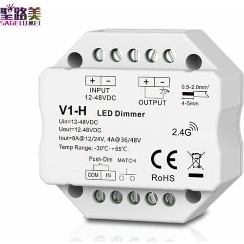 V1-H 12-48VDC 24V 36V 96W/192W/144W/192W Single Color LED Dimmer Step-less dimming /Push Dim Controller For LED strip Light