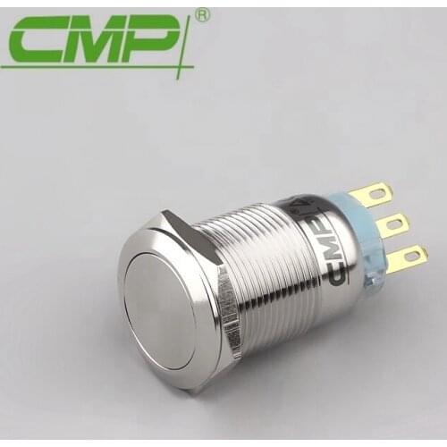 CMP 19mm Waterproof Planar Brass ChromePlate Stainless Anti-Vandal Locking Switch IP67