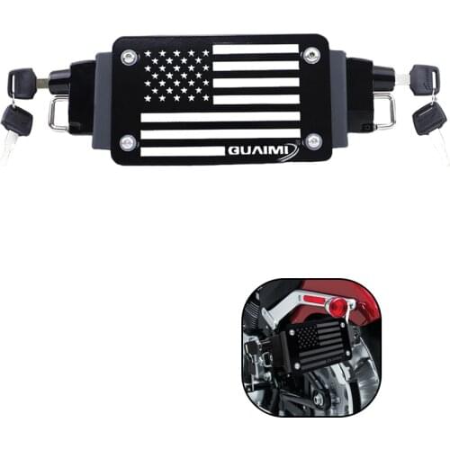 License Plate Helmet Lock with Mount Carved American Flag Left & Right Side Universal For Motorcycles with Flat Brackets