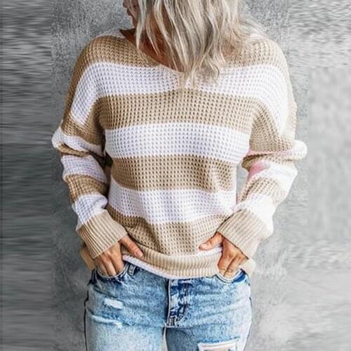 Autumn New Fashion Loose V-neck Long-Sleeved Women Blouse Casual Office All-match Sweater Elegant Streetwear Stitching Pullover