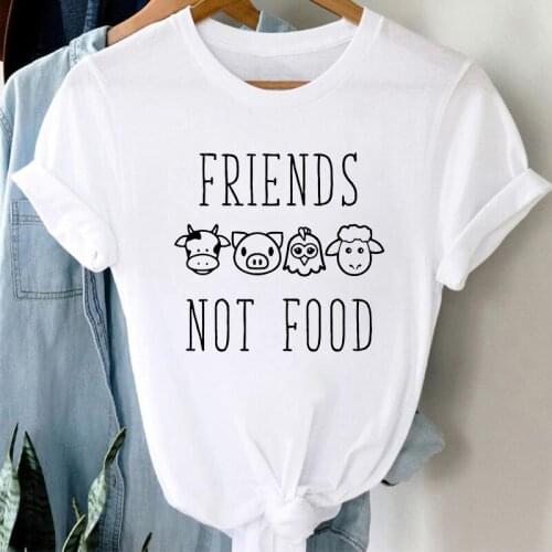 Women T shirt Harajuku Ullzang Cow Printing T-shirt Female Friends Not Food T-shirt Vintage Tshirt Tee Gift for Vegan Shirt