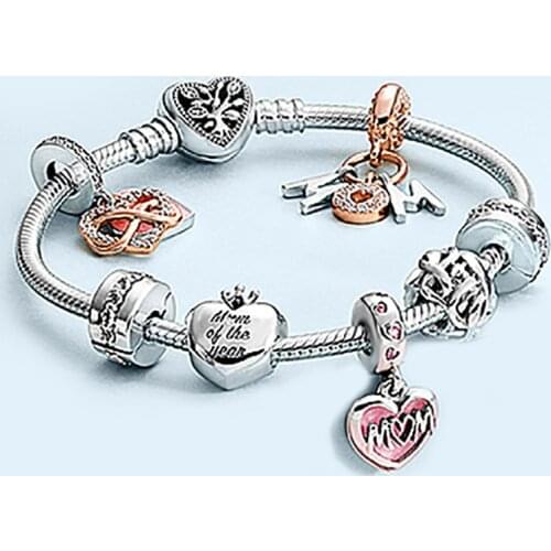 925 sterling silver the most popula Pink mothers day idea weave hollow out gift for mom pendant Pan bracelet