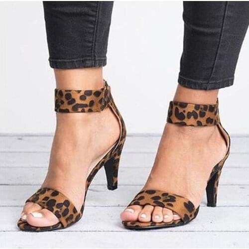 Dropshipping New Shoes Women Sandals Fashion Leopard Print Buckle Sexy Stiletto Heel Zipper Sandalias Ladies Plus Size Classic