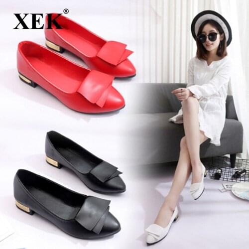 XEK 2018 Leather Flat Shoes pointed toe With low Woman Loafers Spring Casual Shoes Women Flats Women Shoes ZLL140