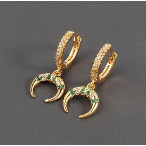 Green CZ Crescent Moon Hoop Earrings for Women Korean Fashion Crystal Dangle Earrings Female 2021 Luxury Jewelry Aretes M4