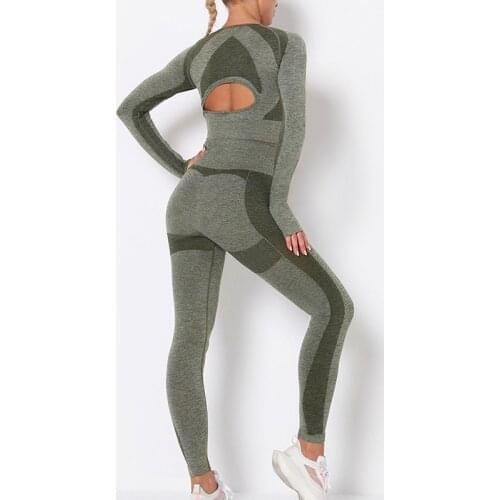 Women Seamless Yoga Set Gym Clothing Fitness Leggings+Cropped Shirts Sport Suit Women Long Sleeve Tracksuit Wear