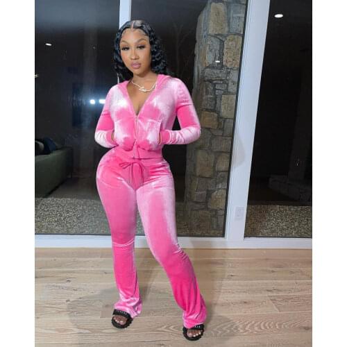 Winter Velour Outfits Two Piece Set Hoodies Long Sleeve Top and Pants 2020 Women Lounge Wear Clothes Velvet Tracksuit