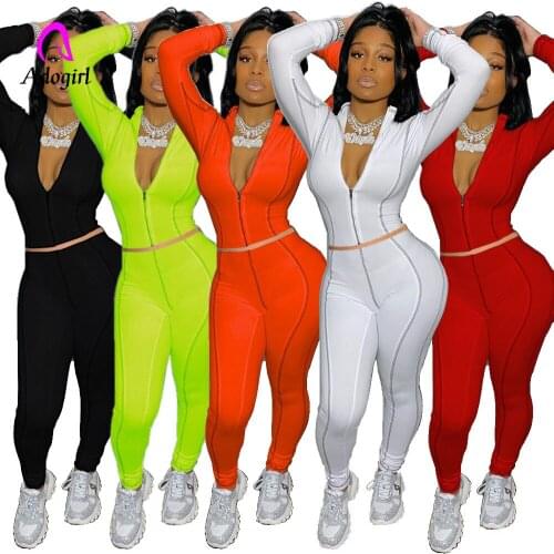 Fitness Women Two Piece Set Casual Zipper Up Long Sleeve Sweatshirt 2021 Solid Outdoor Biker Jogging Pants Matching Tracksuit