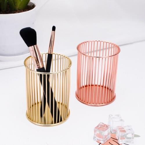 Nordic Golden Iron Art Pen Holder Makeup Pen Foundation Brush Desktop Office Stationery Storage Tube