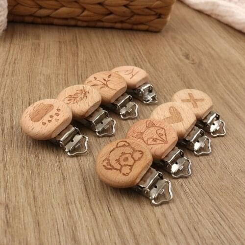 1 pc Baby Beech Wooden Pacifier Clip Baby Teether Rodent Cartoon DIY Pacifier Chain Nipple Holder Accessories Nurse Gift Teethin