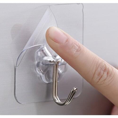 1Pc/Set Waterproof Transparent Hook Seamless Adhesive Load Bearing 10kg For Kitchen Bathroom Wall Hanger Organizer