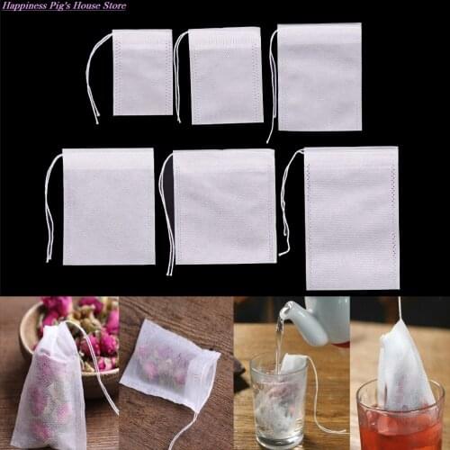 100pcs 5X7cm Disposable Drawstring Teabags Empty Tea Bags for Tea Bag Food Grade Non-woven Fabric Paper Coffee Filters Teaware