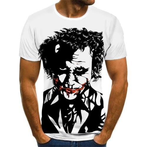 2021 summer white clown 3D printed T-shirt mens clown face Daquan casual male T-shirt clown short-sleeved funny T-shirt streetw