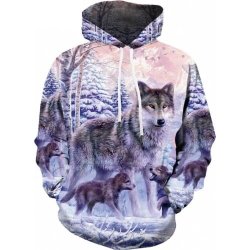 2021 Fashion Men Snow Wolf Animal 3D Printing Hooded Oversized Hoodie Men Shinning Wolf Design Hooded Sweatshirts Harajuku Hoody