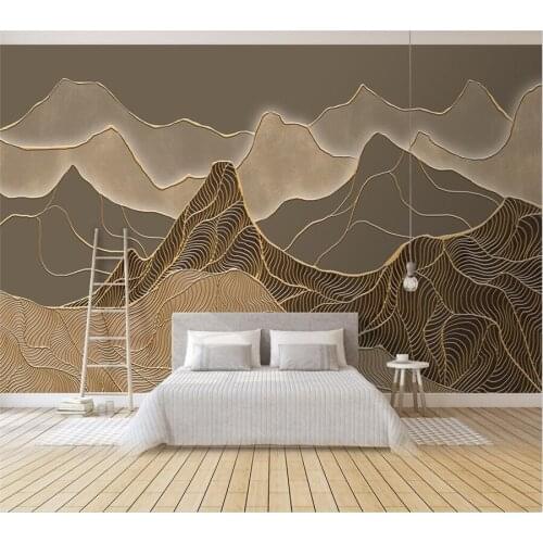 Customized wallpaper 3d new Chinese art retro artistic conception abstract gold line ink landscape TV background wall mural обои