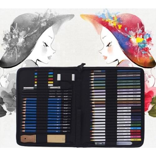 51Pcs/Set Professional Drawing Kit Wood Pencil Sketching Pencils Set Art Sketch Painting Supplies With Carrying Canvas Bag Gifts