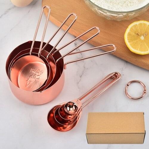 8pcs Copper Stainless Steel Measuring Cups Portable Hangable Kitchen Measuring Cups With Scale