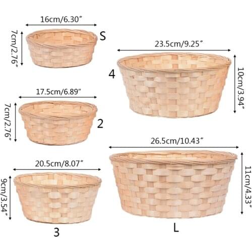 Bamboo Woven Bread Basket Snacks Container Fruit Vegetables Egg Storage Basketry Food Display Tray D55F