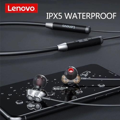 Lenovo HE08 Neckband 4 Speakers Wireless Headphones HIFI Stereo Earphone Bluetooth 5.0 Dual Dynamic Sports Headset With Mic