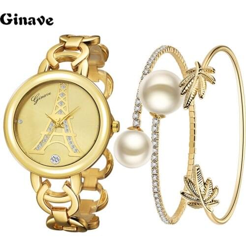 New Fashion Luxury Pear Diamond Watches Women Quartz Watch For Ladies Dress Watch Gold Clock Set Relogio Feminino Montre