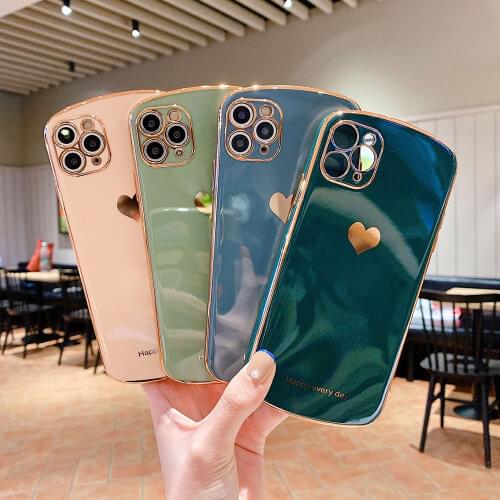 Nadege For iPhone 12 Pro Case Plating Love Heart Phone Case For iPhone 12 11 Pro Max XS Max X XR 8 7 Plus Soft Solid Color Cover