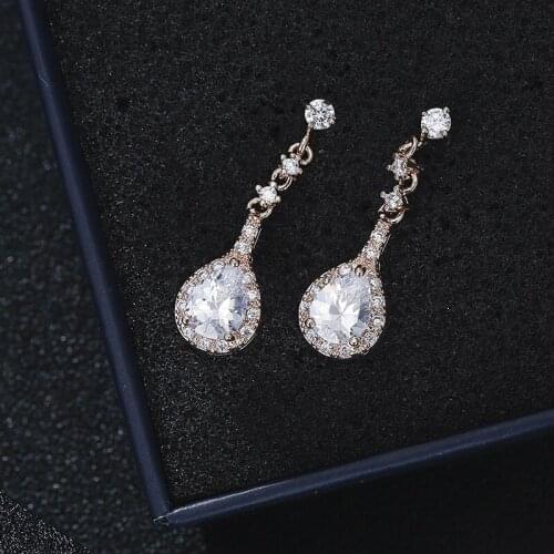 DE280 Fashion Delicacy Luxury 4A Zircon Water Droplet Earrings GIRLS Gift Party Banquet WOMENS Jewelry Ear Stud 2021