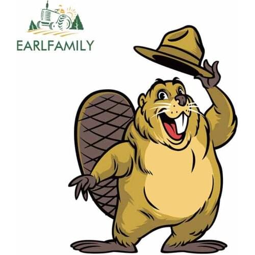 EARLFAMILY 13cm x 10.1cm for Cartoon of Beaver Character Wearing A Hat Car Decal Bumper Window Stickers DIY Occlusion Scratch