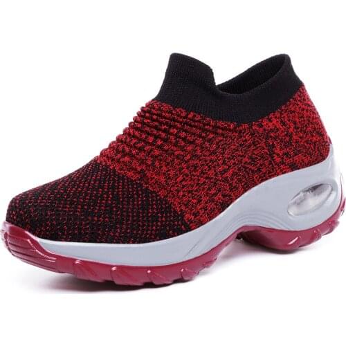 Airavata Womens Slip On Sock Walking Shoes Air Cushion Casual Female Breathable Sports Sneakers Rockin Shoes Big Size