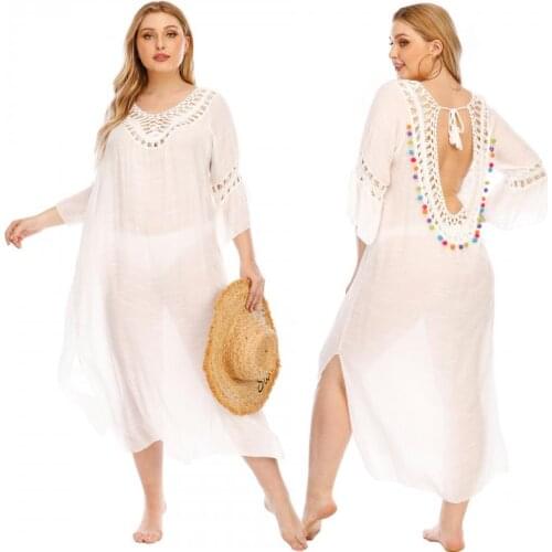 Lace Sexy Split See-through Cover Up Bikini Women Swimsuit Cover-up Irregular Swimwear Sunscreen Beach Vacation Dress