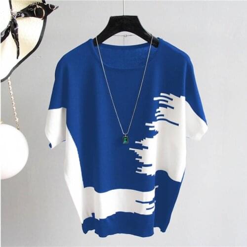 Fashion Color matching O-neck sweater bottoming shirt womens Loose thin pullover summer Style