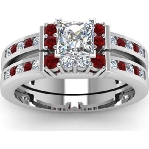 Fashion Women Rings Alloy Inlaid White Crystal Staggered Square Ring Wedding Engagement Bands Anniversary Party Gift