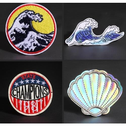 Cartoon round wave embroidery patches colorful fluorescent shell Down jacket scarf sweater Decoration ironing Badge logo