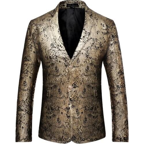 Luxury Gold Paisley Print Nightclub Blazer Men 2020 Brand New Slim Fit Suit Jacket Male Party Wedding Prom Stage Costume Homme