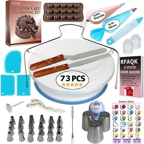 Cake Decorating Tools Kit Icing Tips Turntable Pastry Bags Couplers Cream Nozzle Baking Tools Set for Cupcakes Cookies