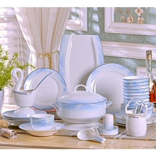 Dish set home creative Jingdezhen ceramic European bone porcelain tableware bowl Dinner Plates simple and fresh