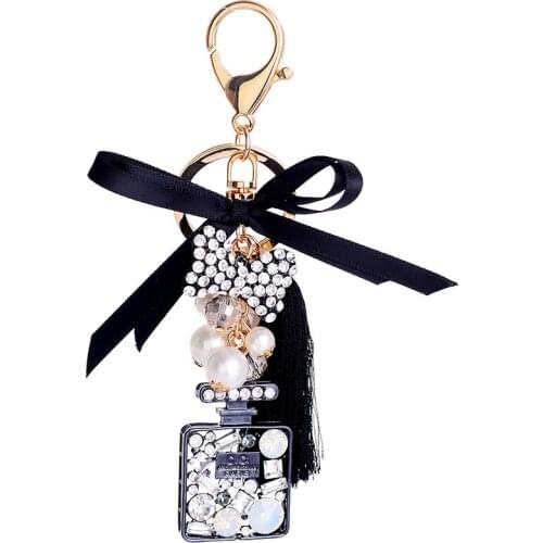 The New Classic Butterfly Perfume Bottle Keychains Ice Silk Tassel Car Key Ring Holder Jewelry Bag Pendant Gift