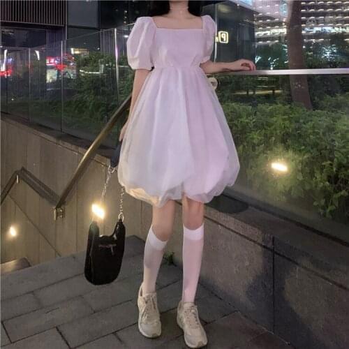 New Summer Lolita White Dress Harajuku Punk Lori Girl Sweet Preppy Style Kawaii Fashion Temperament Mini Dress