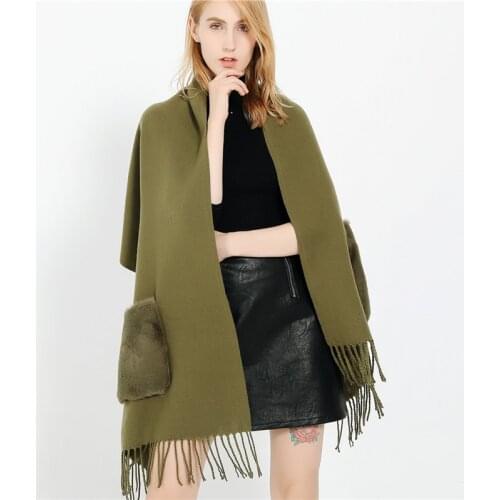 New Fashion Winter Warm Women/Lady Solid Scarf With Pocket Wool Pashmina Thicken Blanket Shawls and Wraps Long Tassel Female