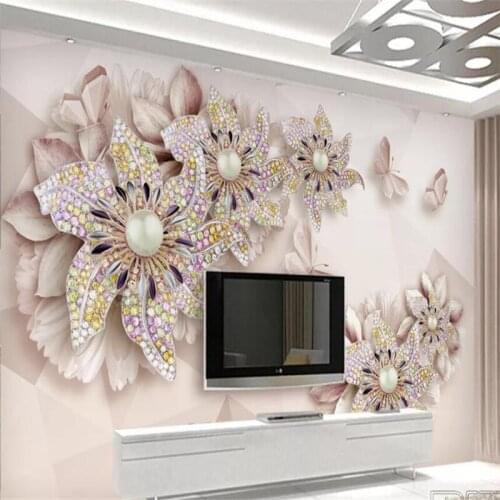 Beibehang Custom wallpaper 3d simple mural high-grade exquisite luxury embossed jewelry flower TV background wall paper 3d mural