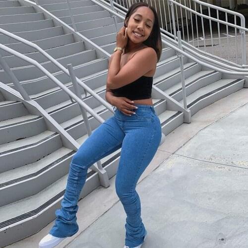 ZKYZWX Sexy Skinny Flared Denim for Women Fall Winter Clothing High Waisted Trousers Stacked Sweatpants Fashion Streetwear