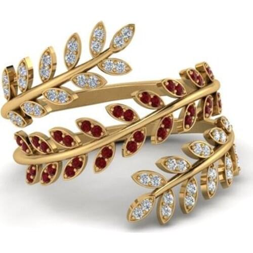 Leaf Wicker Pattern Design Ring Full Micro Cyrtsal Pave Setting Ring Olive Branch Peace Jewelry Adjustable Size Fingerstall