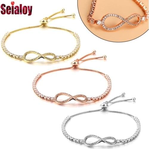 Seialoy NEW Korean High-end Luxury Endless Zircon Adjustable Bracelets For Women CZ Pulseira Feminia Female Prom Party Bracelet