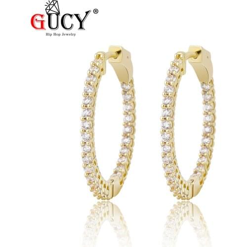 GUCY Fashion Round Men Women Earring Gold Color Iced AAA Cubic Zircon Earrings Hip Hop Jewelry For Gift