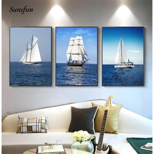 Sunsfun Nordic Landscape Canvas Painting The Sea Wall Art Sky Sailboat Posters and Prints Pictures for Living Room Home Decor