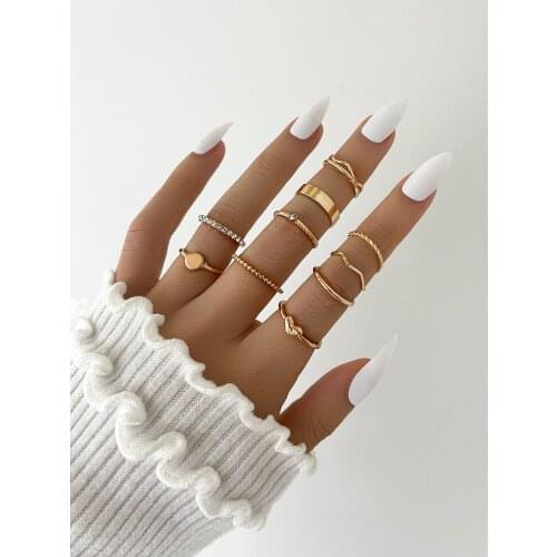 Stillgirl 10Pcs Vintage Crystal Gold Rings for Women Boho Aesthetic Geometric Set Female 2021 Fashion Jewelry Bijoux Femme Bauge