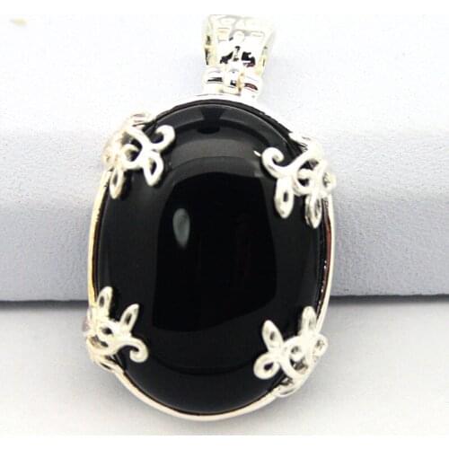 Vintage 925 Sterling Silver Natural Black jade designed Pendant 35x20MM