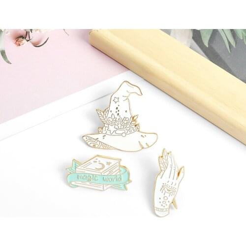 Magic World Book Enamel Pins Wizard Hat Hand Gothic Brooches Badges For Women Men Clothes Bag Pins Jewelry Gifts for Friends